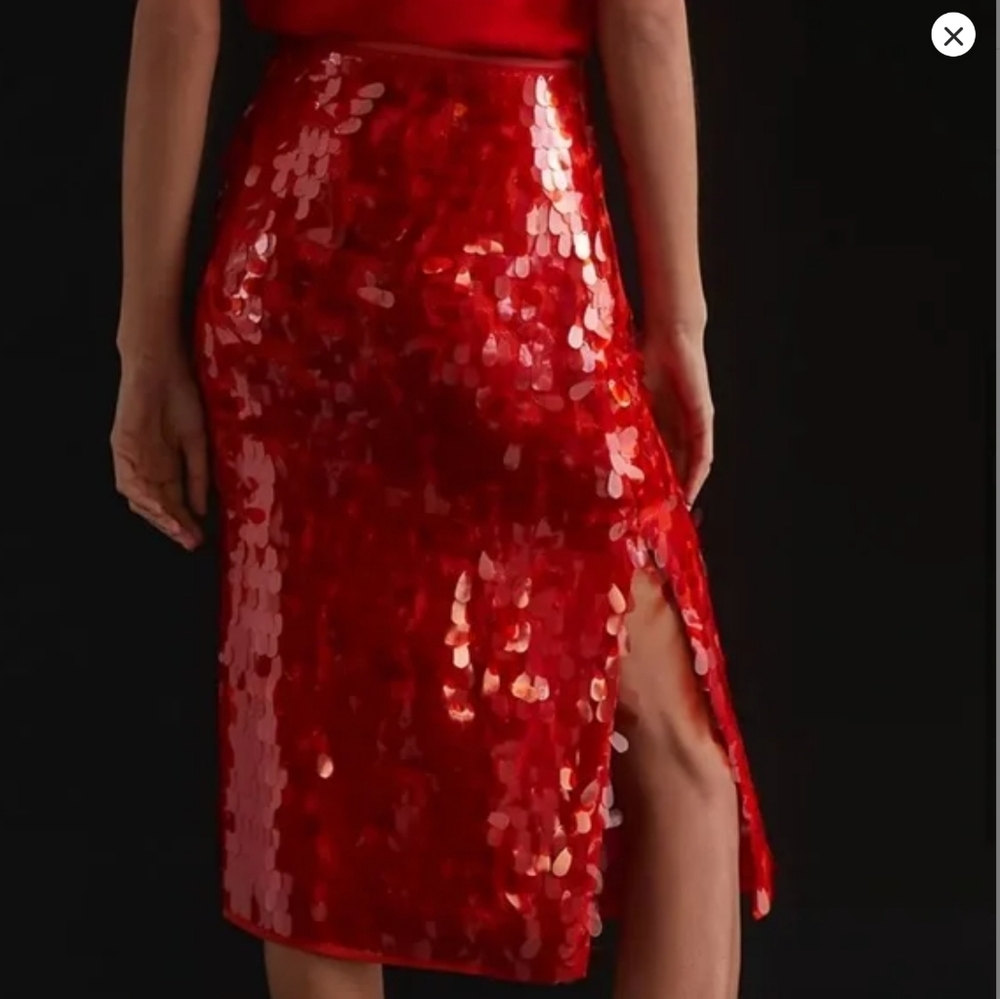 Maeve Dazzling Red Sequin Pencil Skirt - Picture 3 of 8